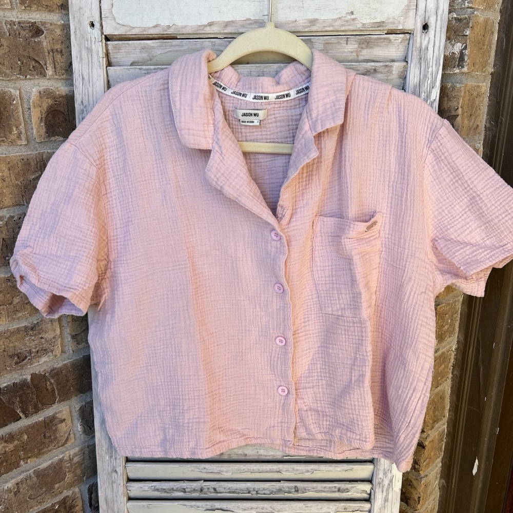 Jason Wu  Oversized  Pink Gauze Box Top Blouse Large Button Front Collar